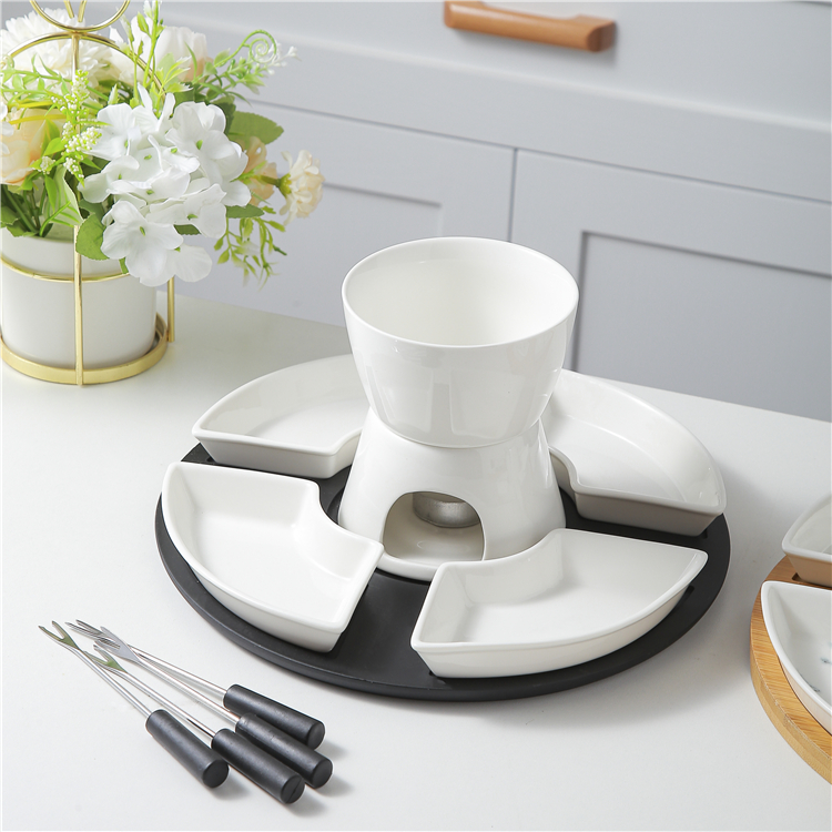 New design restaurant hotel white cheese chocolate porcelain fondue set with dishes
