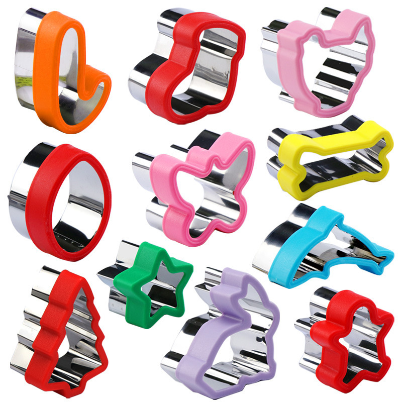 Stainless Steel Christmas Tree Gingerbread Man Cookie Cutters Silicone Grip Assorted Shapes Biscuit Cutting Molds