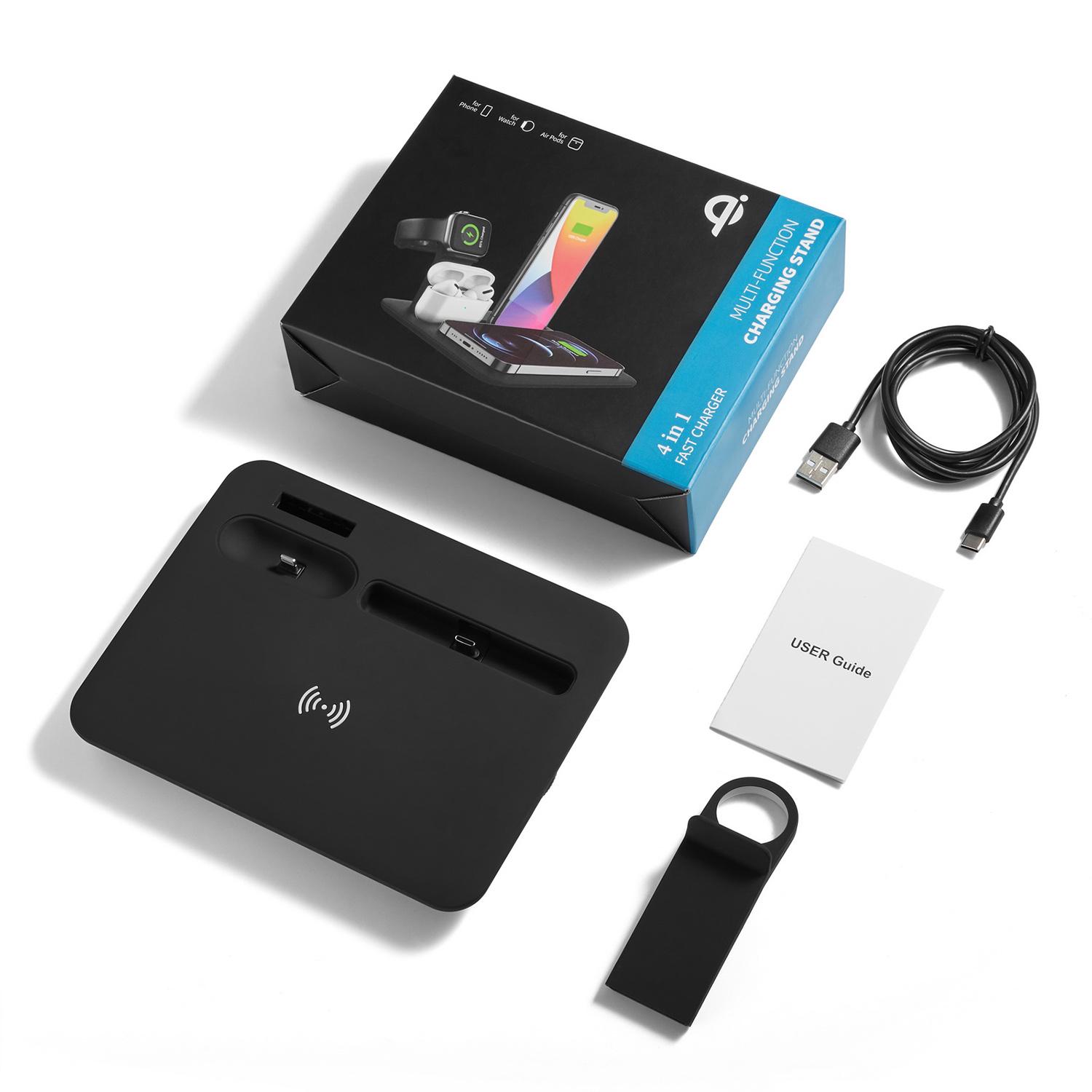 Qi 5w 7.5w 10w 15w quick charger type-c 4 5 6 in 1 interface wireless charger stand for iPhone for airpods for apple watch
