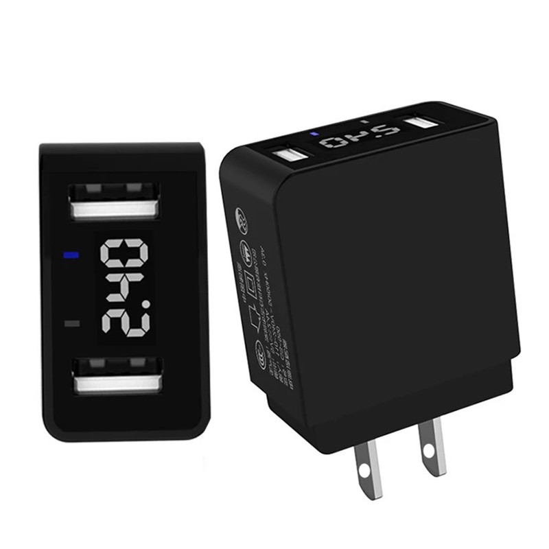 Лидер продаж Amazon, функция отключения, 5 В, 2,4 А, умное дорожное зарядное устройство с двумя USB-портами, зарядное устройство для телефона и планшета со светодиодным дисплеем