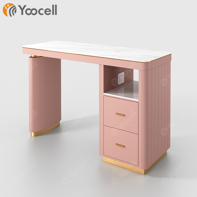 Luxury Modern Spa Nail Desk with Marble Top and Metal Frame - Customizable Beauty Salon Furniture