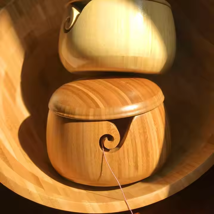 Wooden Handmade Yarn Bowls Portable for Knitting and Crocheting Customized Knitting Bowl with Non-slip Pad for Crochet Home Deco
