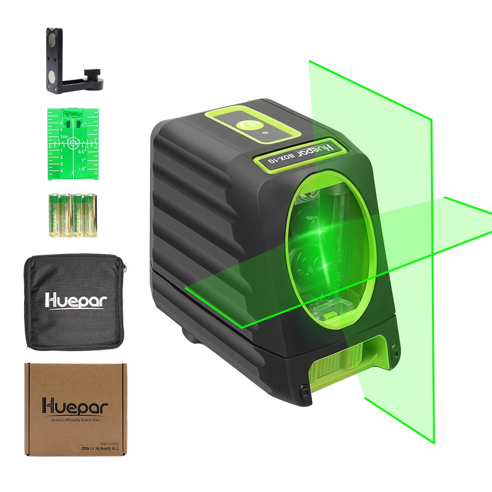 Внешний самовыравнивающийся лазерный уровень Huepar Box-1G, маленький, с 2 зелеными лучами, с перекрестными линиями