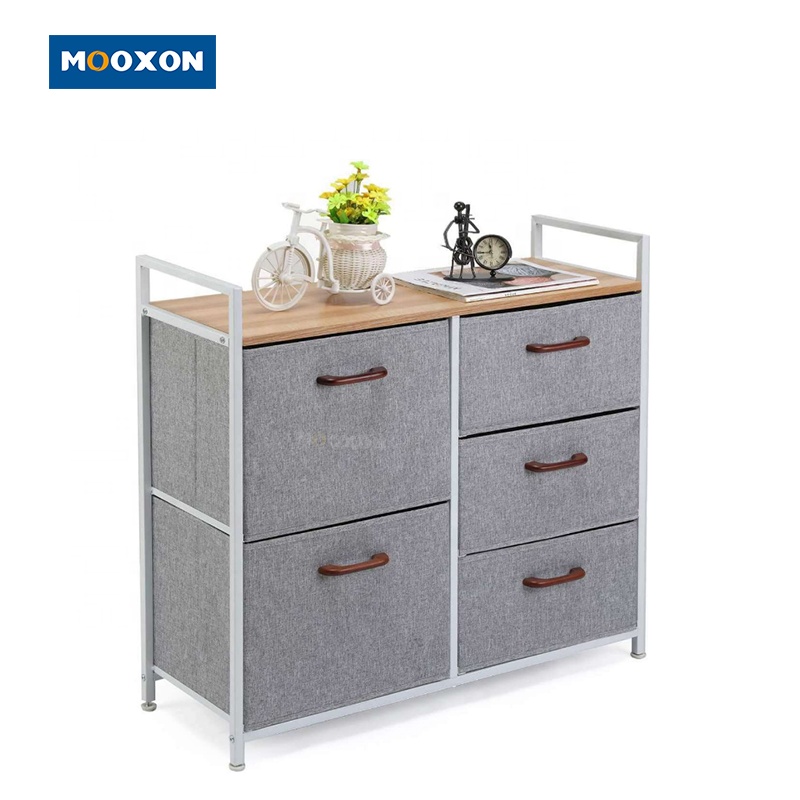 Wholesale Cloth 5 Drawer Rack Stand Canvas Wardrobe Closet Metal Clothes Garment Clothe Cloths Racks Storage Drawers