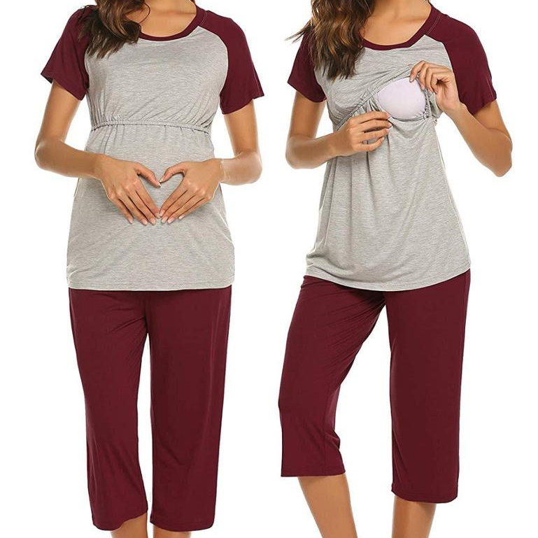2021 New Arrivals Summer Breastfeeding Adjustable Waistband Pajamas Maternity Nursing Pregnancy Clothing Set