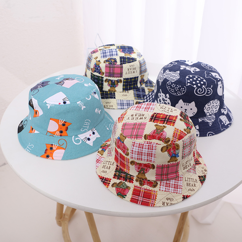 Wholesale fashion 52CM Personalized children cute teddy bear canvas cotton Fishermen bucket hats