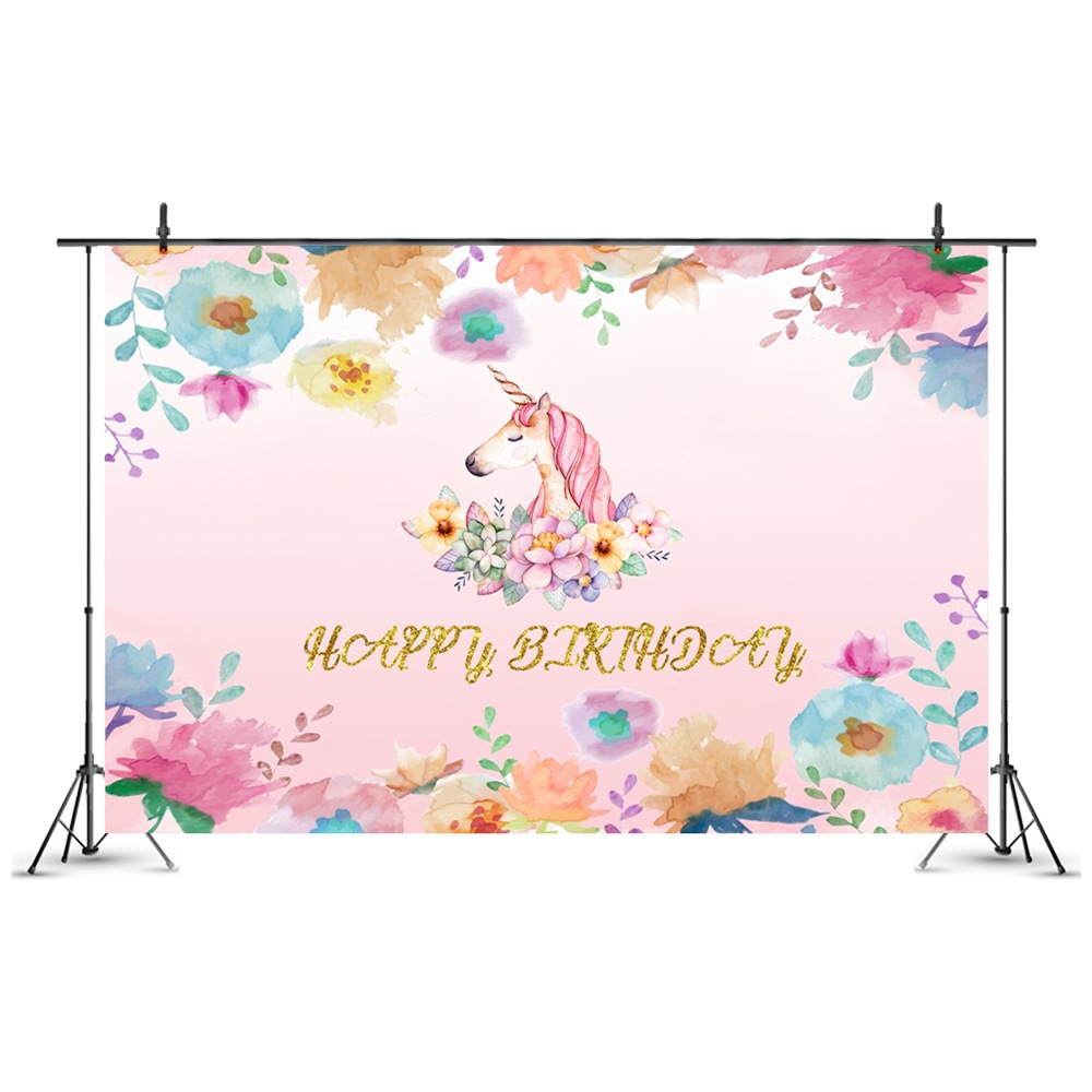 Пользовательские Единорог узор фон Happy для вечеринок по случаю Дня рождения Виниловый фон для фотографий с Единорог вечерние украшения Единорог фон