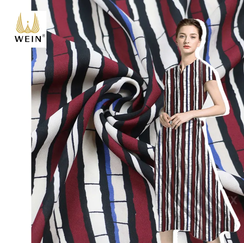 WI-B08 100% polyester 75d moss crepe georgette fabric woven textile stripes fabrics for dress