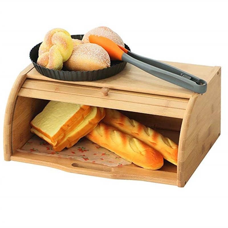 Amazon Hot Sale Natural Bamboo Roll Top Kitchen Dust Proof Food Storage Box Large Capacity Bamboo Bread Box