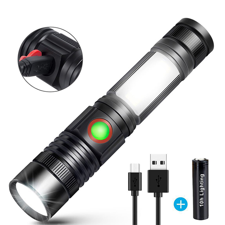 Waterproof Tactical Flashlight, USB Rechargeable, Portable Light, 4 Modes, COB LED, 1200 Lumens, XML T6, 2 в 1