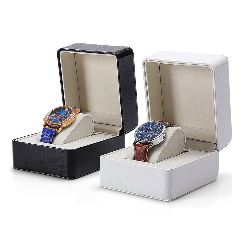 Роскошная кожаная подарочная упаковка boite montre blanc, белая, черная коробка для часов, оптовая продажа с вставкой в виде подушки с пользовательским логотипом
