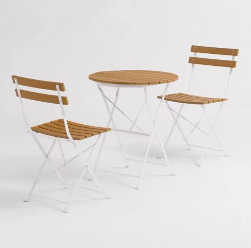 Aluminum frame plastic wood multi-color outdoor furniture folding table and chair set