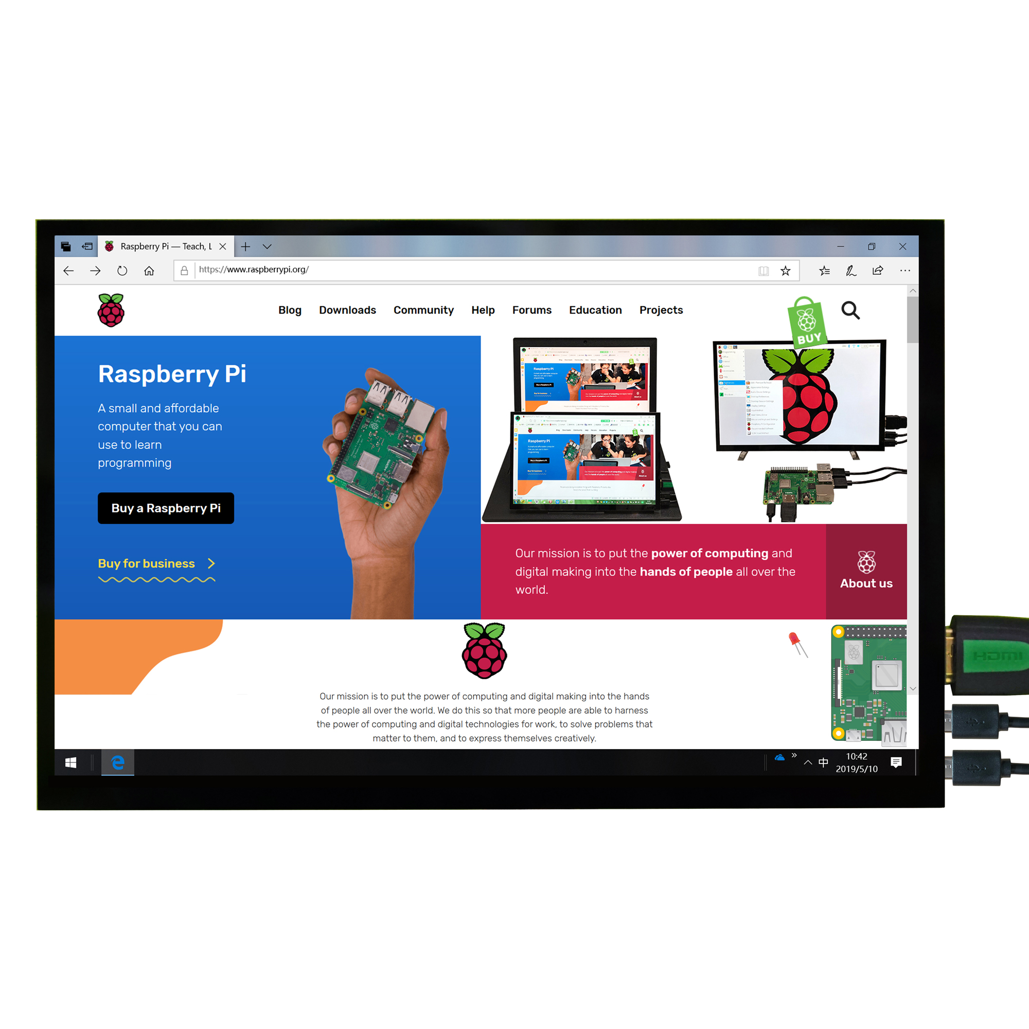 10,1 "1280*800 IPS LCD USB I2C емкостный сенсорный экран для Raspberry Pi 3B 4B