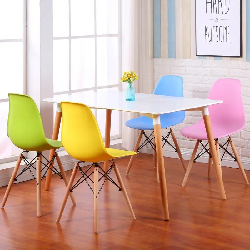 Chair Plastic Cheap Price Luxury Nordic Colorful White Black Plastic Wooden Modern Living Dining Room Chairs Set For Sale