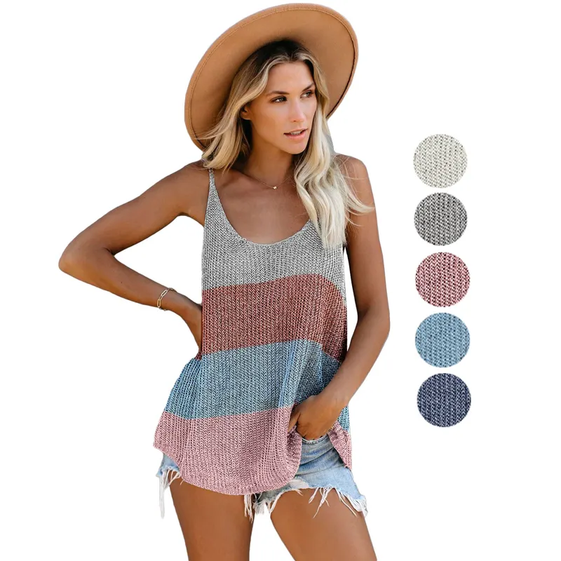 Hot Sale Casual Summer Athleisure Soft-touch Sleeveless Solid Knitted Women Tank Top