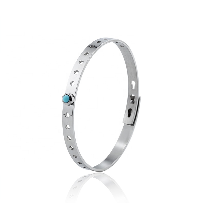 Modern Design Gold Plated Jewelry Stainless Steel Stone Charm Adjustable Cuff Bangle Bracelet