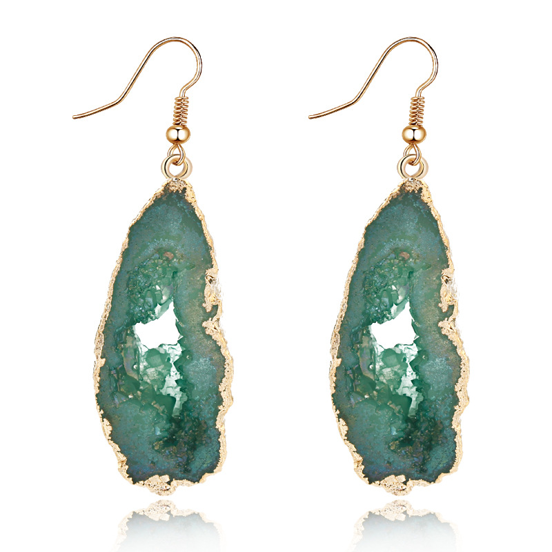 Gold Plating Natural Druzy Amethyst Stone Hook Earrings Geode Agate Druzy Hook Earrings