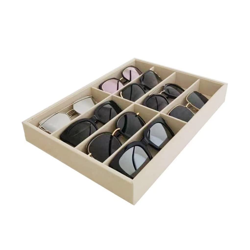 SESI High Quality Velvet Glasses Tray Display Storage Beige Stackable Eyewear tray 12 Slot