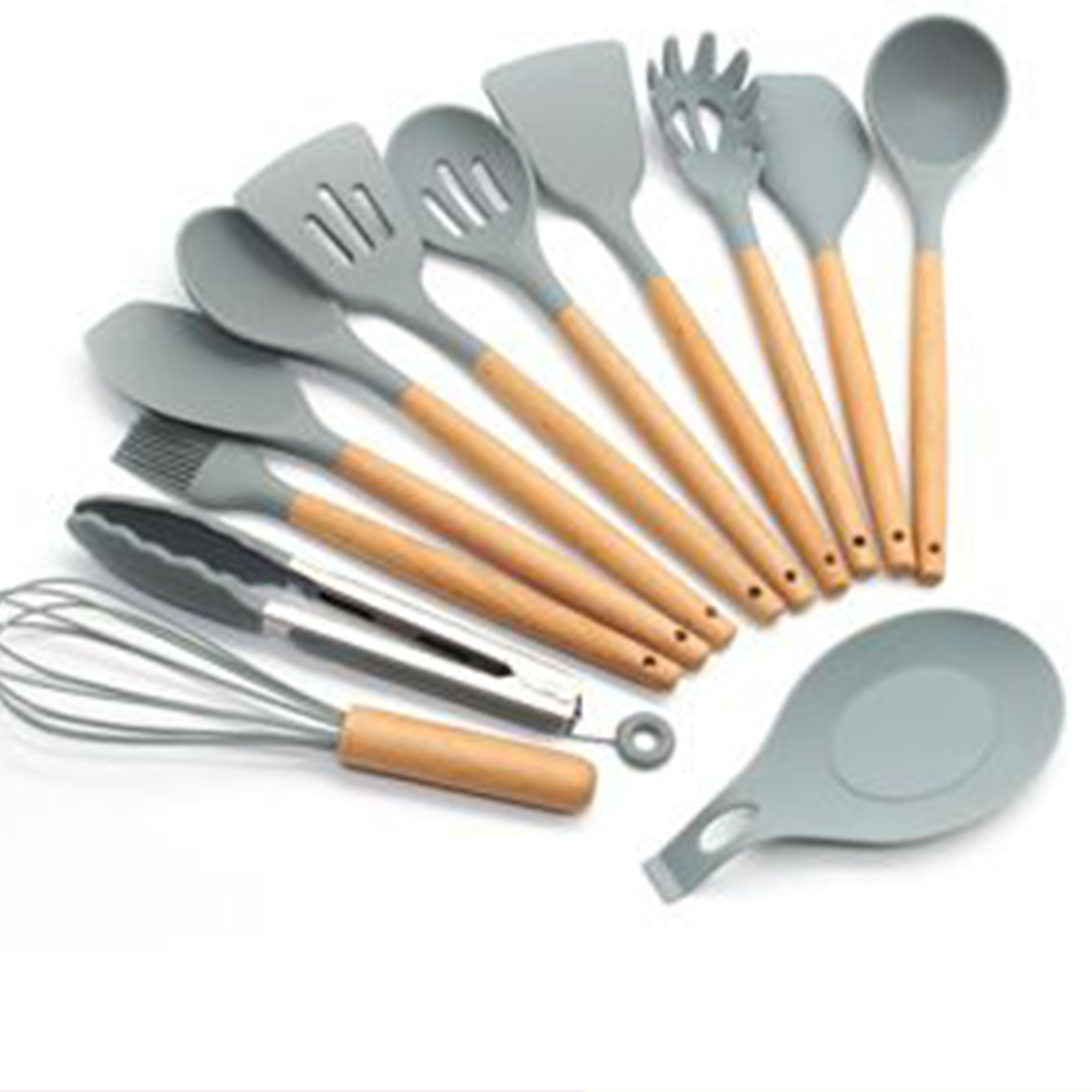 Nonstick cooking spoon frying spatula colander spatula wooden handle silicone spatula set 12pcs