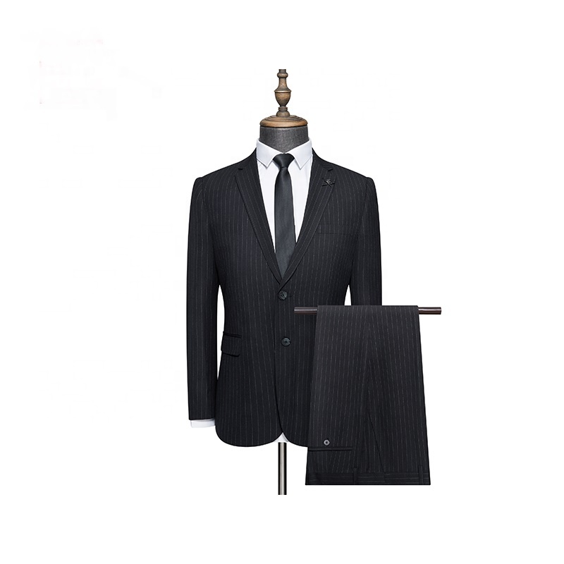 Men slim vertical stripe suit professional craft micro elastic medium thickness men suits 2 pieces