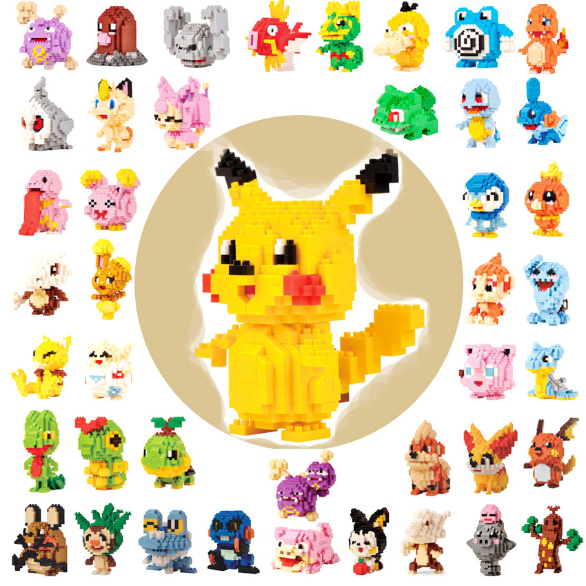 Оптовая продажа, пластиковые строительные блоки mirco 38, фигурки героев серии pokemon