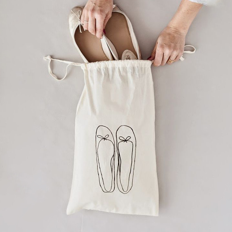 Custom printed recycled organic cotton canvas drawstring shoe dust bag with logo, dustbag for shoes