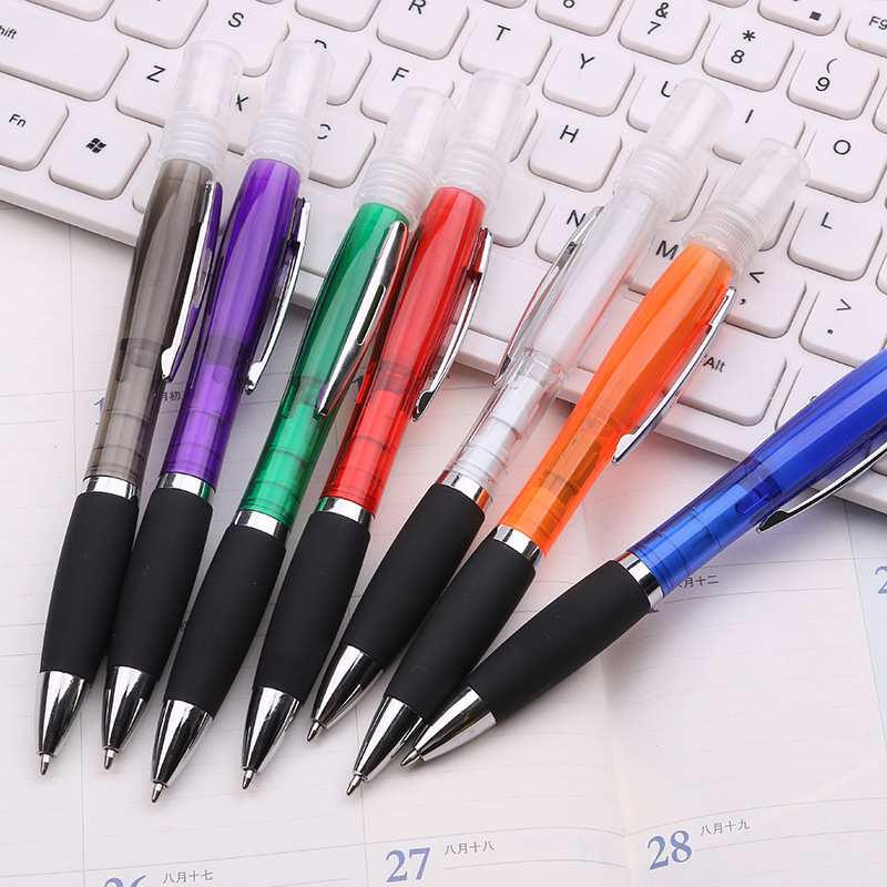 High Quality Portable Travel Perfume Bottle Retractable Hand Sanitizer Ballpoint Pen Plastic Spray Ballpoint Pen