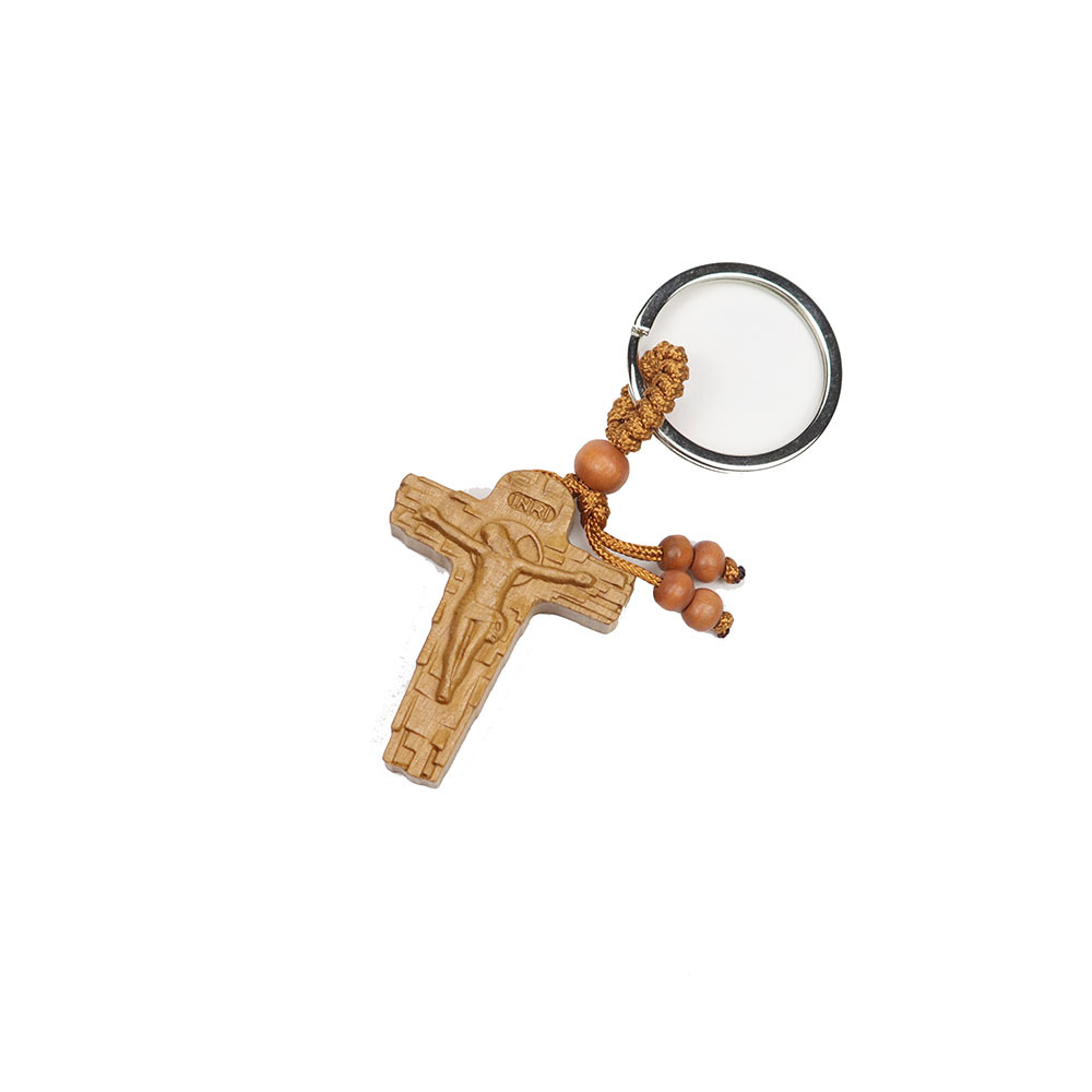 Wholesale New Arrivals Wooden beads Jesus Key Chains Wooden Statue Christian Cross Key Rings