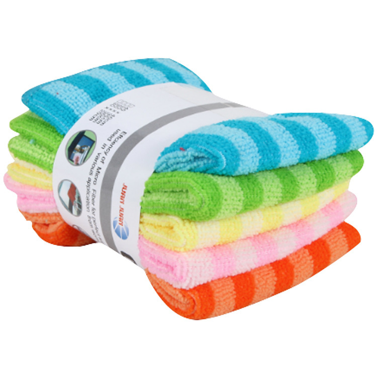 5pcs/set Multifunctional Striped Microfiber Rags Dishwashing Cloth Kitchen Supplies Kitchen Towel Rags