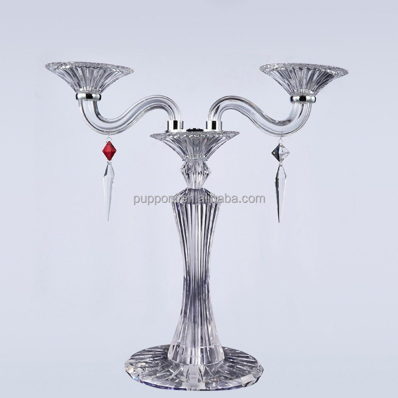 Baccarat style clear crystal candelabra with 2 arms