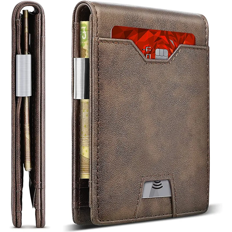 Money Clip Wallet Leather Slim Front Pocket Wallet RFID Blocking Bifold Minimalist Men Money Clip Wallet