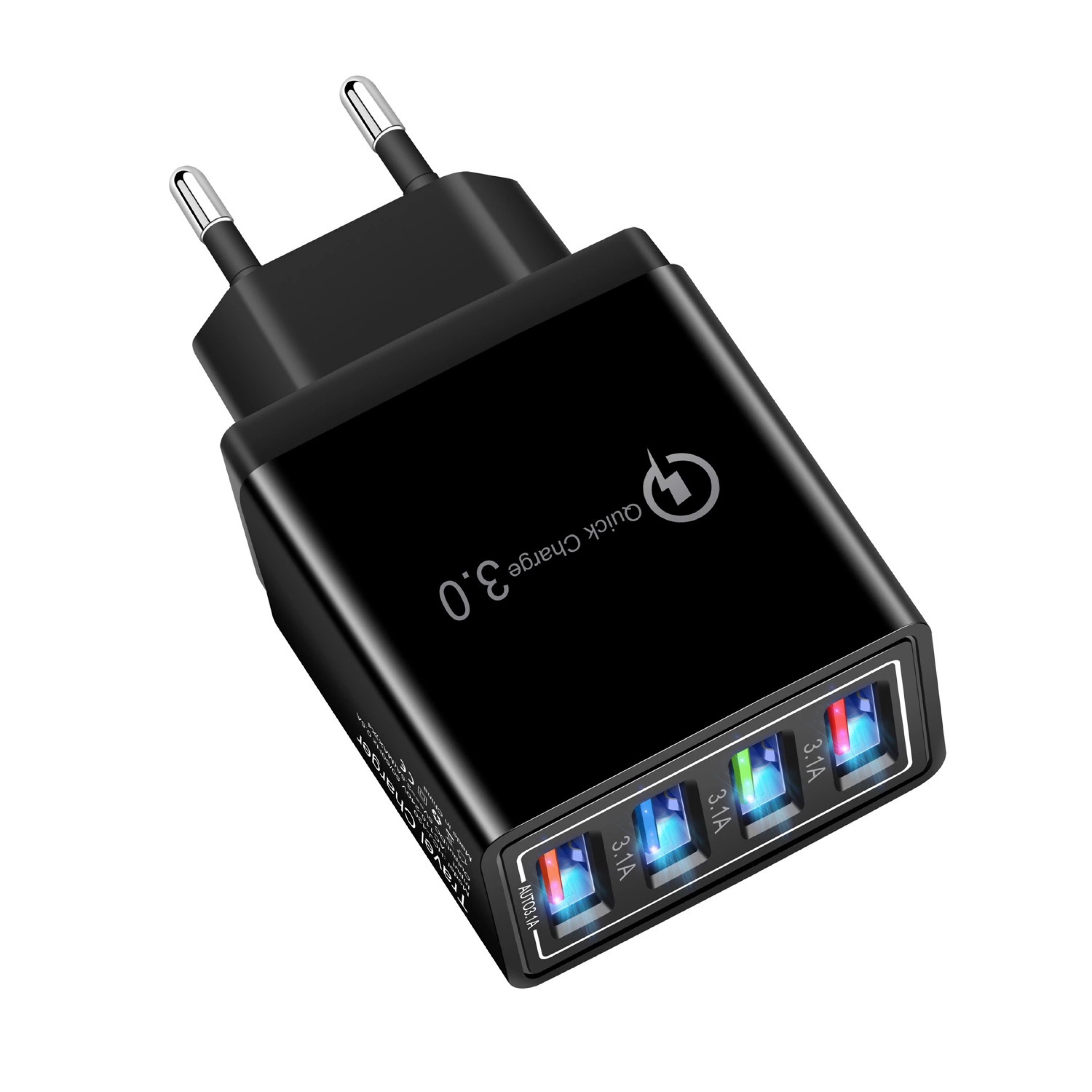 Настенное зарядное устройство с 4 USB-портами, адаптер питания со светодиодной подсветкой, быстрая зарядка, 5 в, 2,4 а, ес