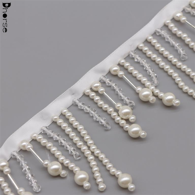 Delicate 5.5cm crystal pearl beaded trim for wedding dress