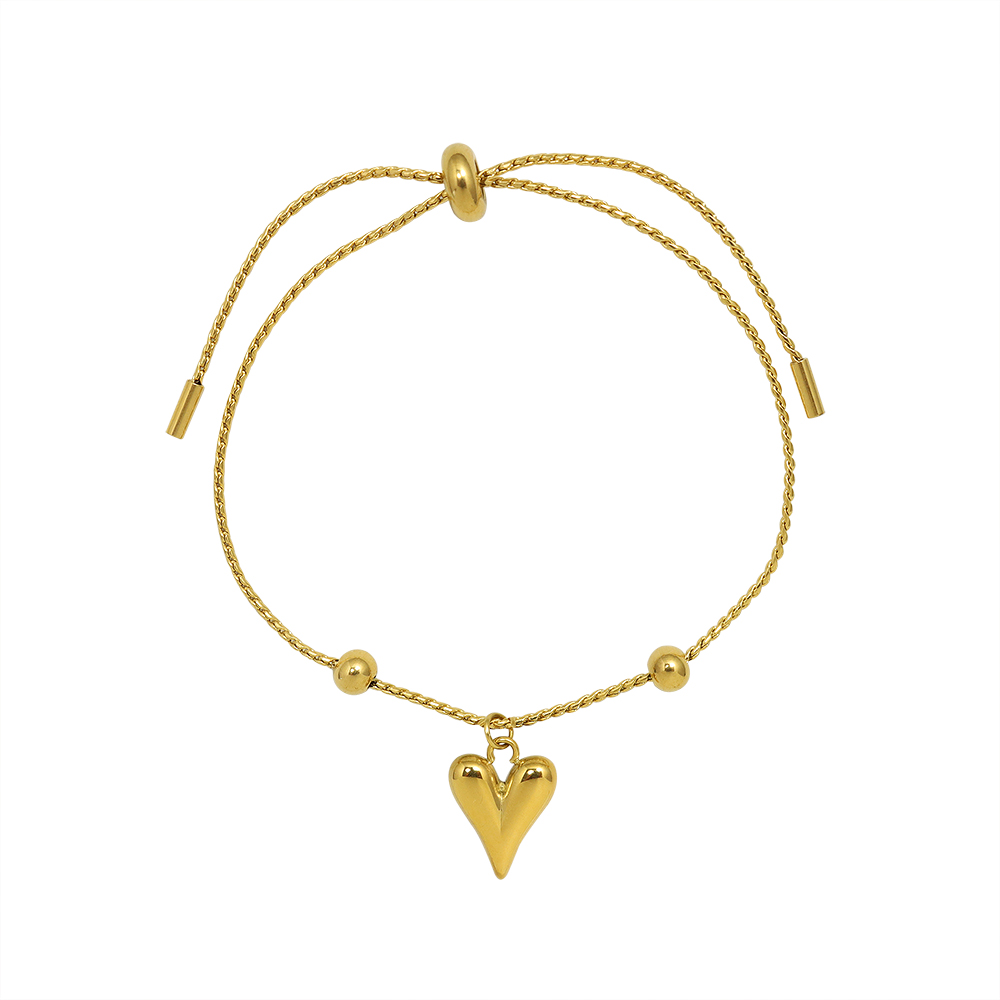 Peach Heart Pendant Drawstring Titanium Steel 18K Gold Bracelet