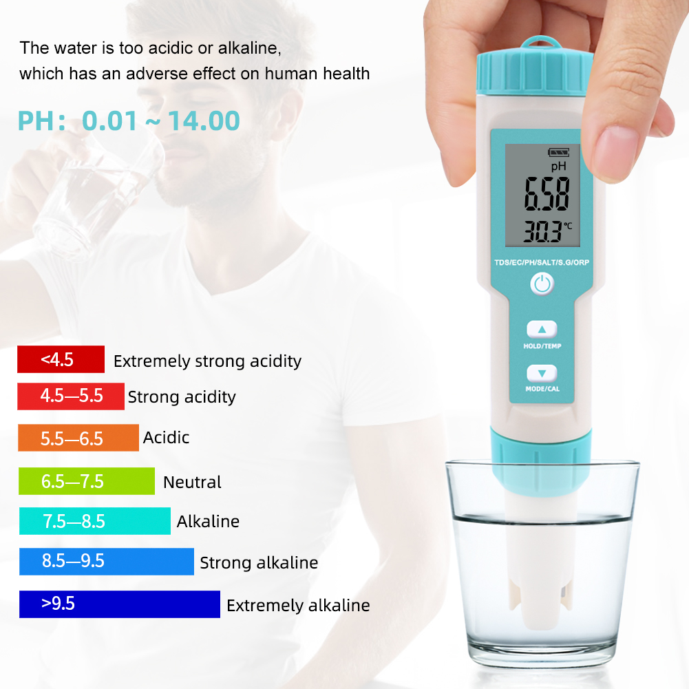 Новейший цифровой тестер 7 в 1 metr TDS/EC/PH/солености/температуры/ОВП ph