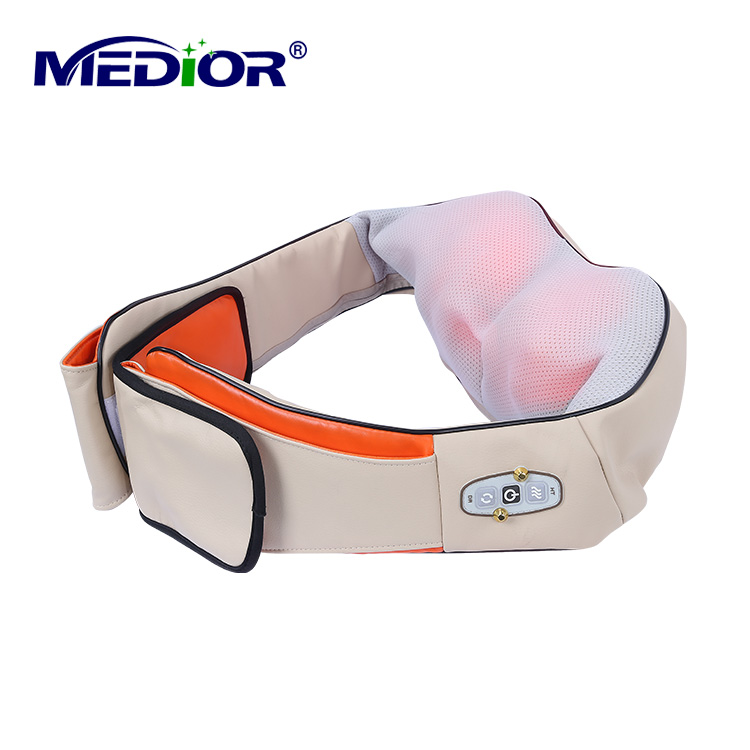 rechargeable electronic neck and shoulder massager vibrating rolling shiatsu kneading finger point massage with heat warmer