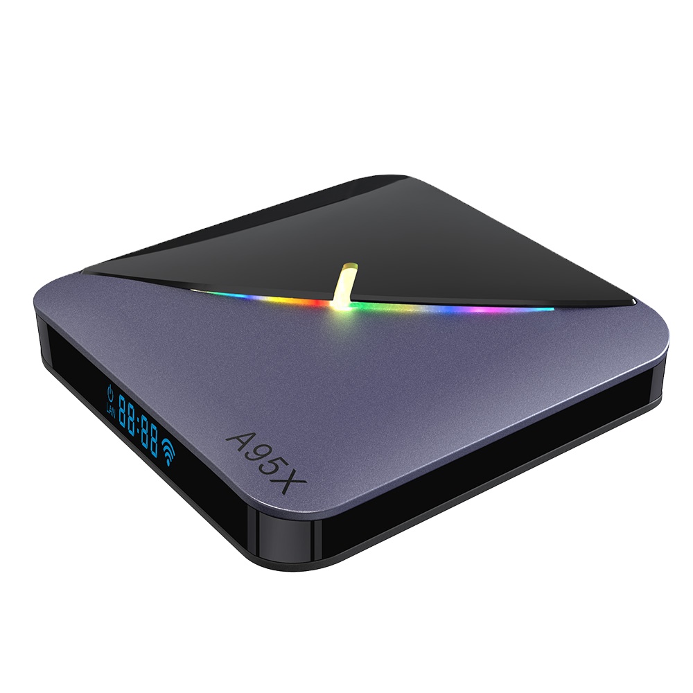 Rktv Премиум Android TV Box A95X F3 с цветовой моделью RGB свет Amlogic S905X3 Quad-core Cortex-A55, 2 Гб оперативной памяти, 16 Гб встроенной памяти, Mimo 2X2 Wifi 100M LAN BT4.2