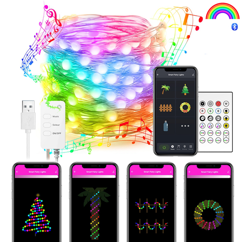 2021 NEW LED Fairy Lights BT RGB LED String Light Remote Control Garland Lights For Party Wedding Christmas Decoration