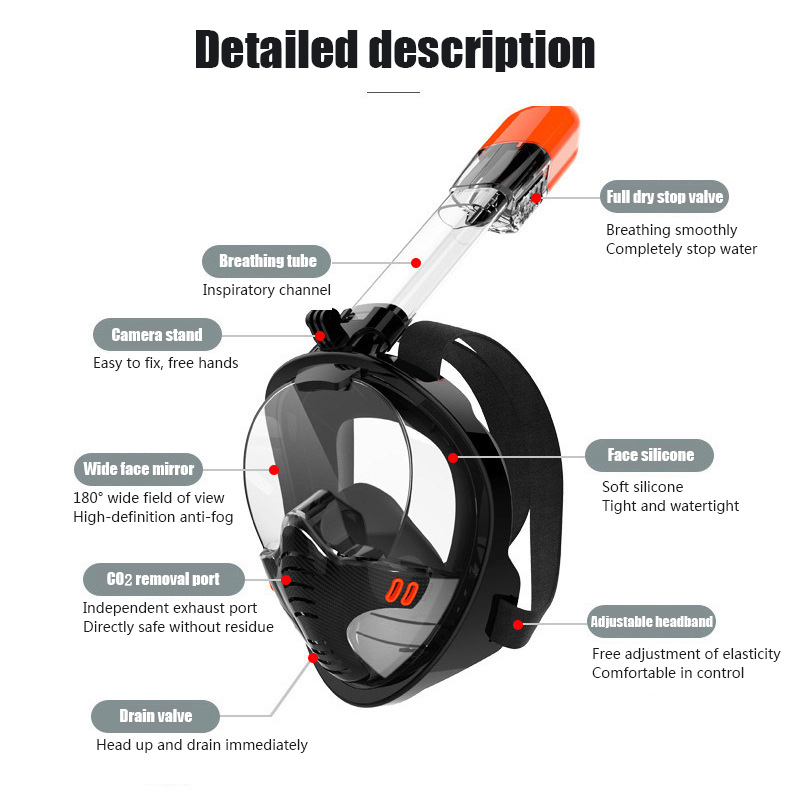 HJKB Full Face Snorkel Mask Anti Fog Anti Leak Technology Scuba Diving Set with Camera Mount for Children and Adults