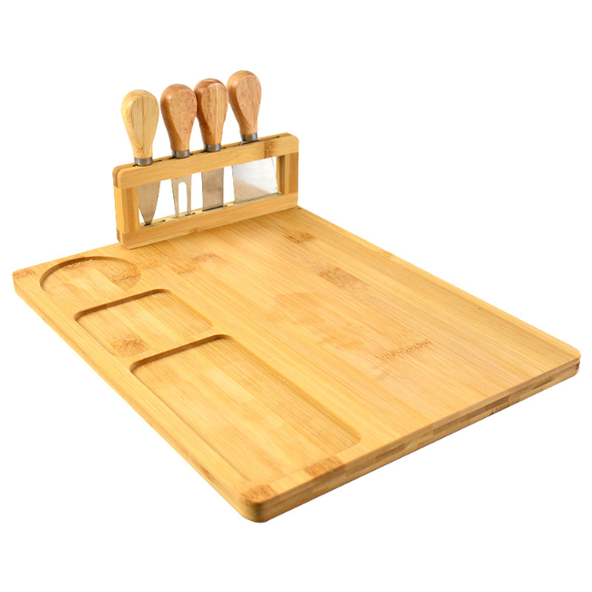 Bamboo Cheese Board Slicer Knife Fork Scoop Cut Non-stick Wood Serving Charcuterie Board for Kitchen Cooking Tools Dinner Plate