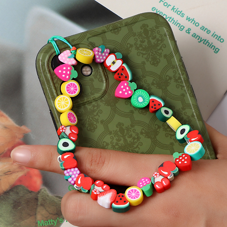 2021 Bohemian Beaded Phone Charms Strap Acrylic Polymer Clay Beads Smile Face Star Colorful Rainbow Phone Lanyard Accessory