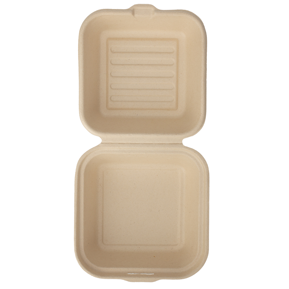 Biodegradable Sugarcane Bagasse 6x6 inch bagasse burger box manufacturer bagasse food container sugarcane clamshell box