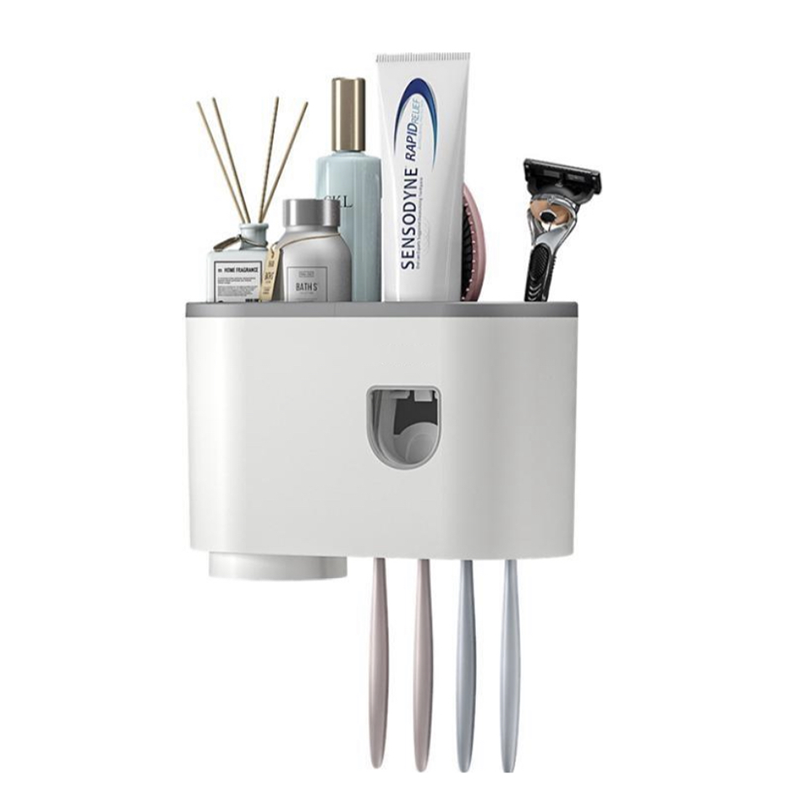 Toothbrush Holder, Multifunctional Wall-Mounted Space-Saving Toothbrush and Toothpaste Squeezer Kit