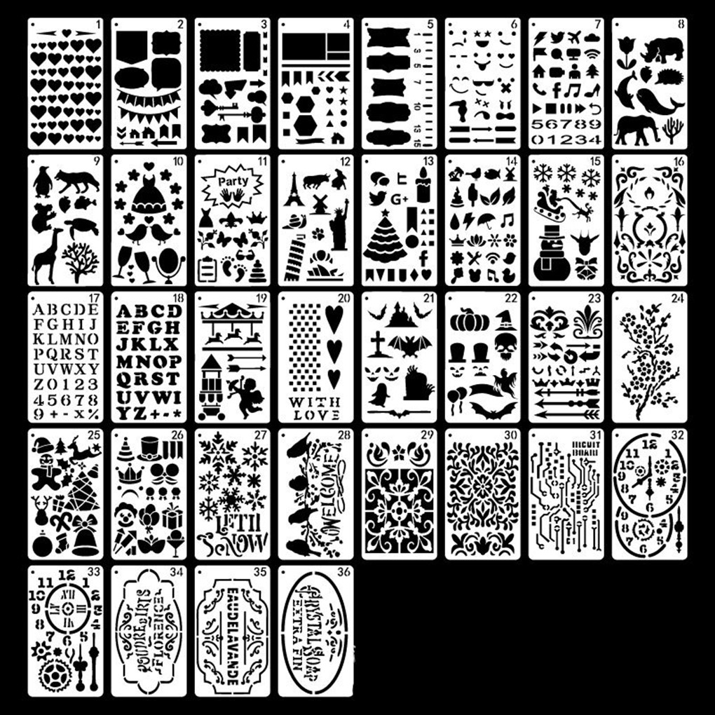 Amazon Hot Sale 36pcs Drawing Loose Leaf Stencils Scale Template Sets for Painting Card Craft Projects and Scrap booking DIY