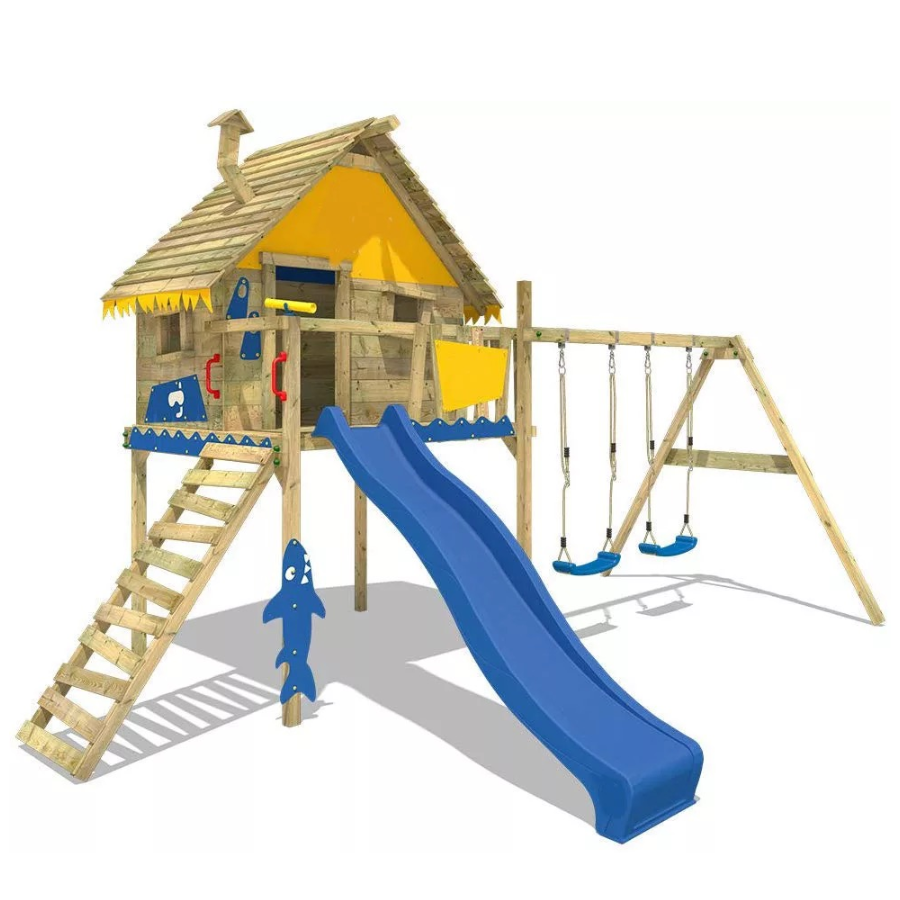 Good Quality Children Wooden Swing and Slide Manufacturer Kids Wooden Playhouse with Slide Outdoor Garden Wooden Playground