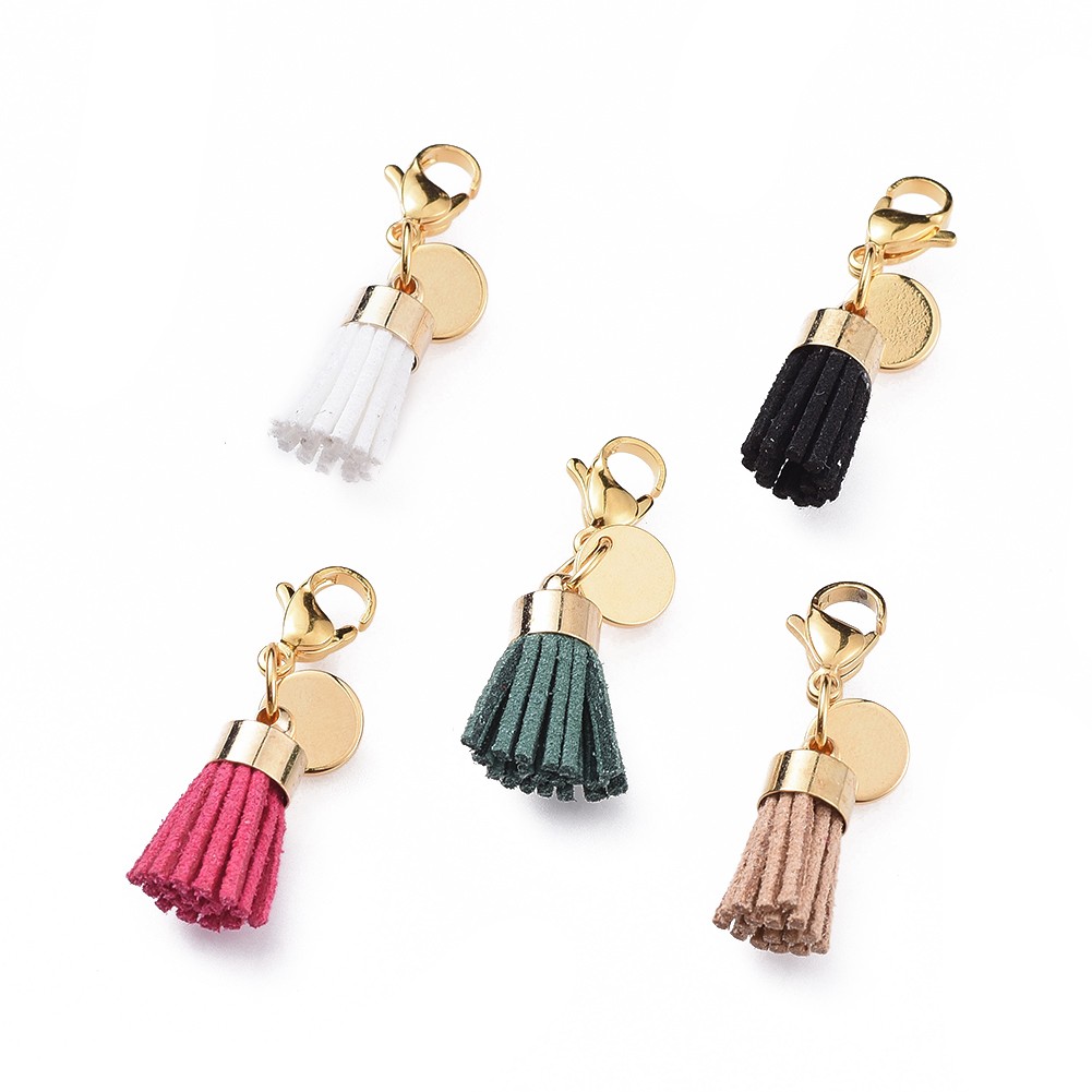 Pandahall Brass Findings Suede Cord Tassel Pendants
