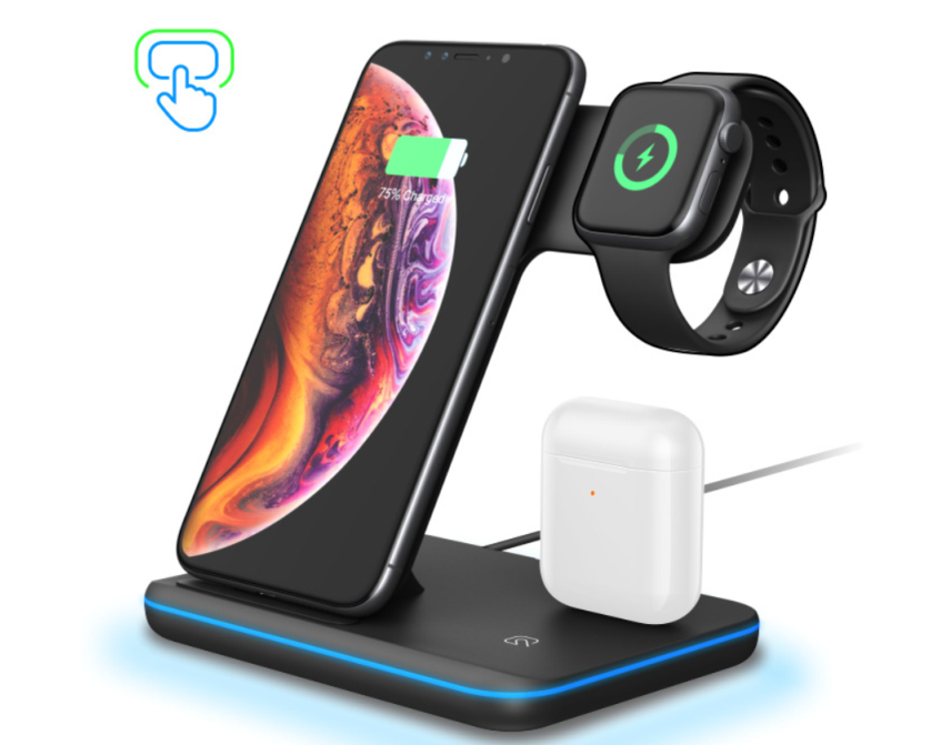 Новинка 2021, беспроводное зарядное устройство 3 в 1 для наушников iPhone и iwatch, 15 Вт, быстрая зарядка, светодиодное зарядное устройство, дисплей состояния