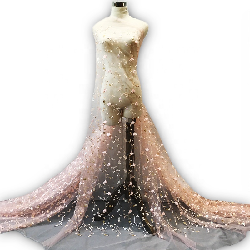 JORICE Unique Design 3D Embroidery Lace Fabrics Fashion Sequin Lace Fabric For Dress