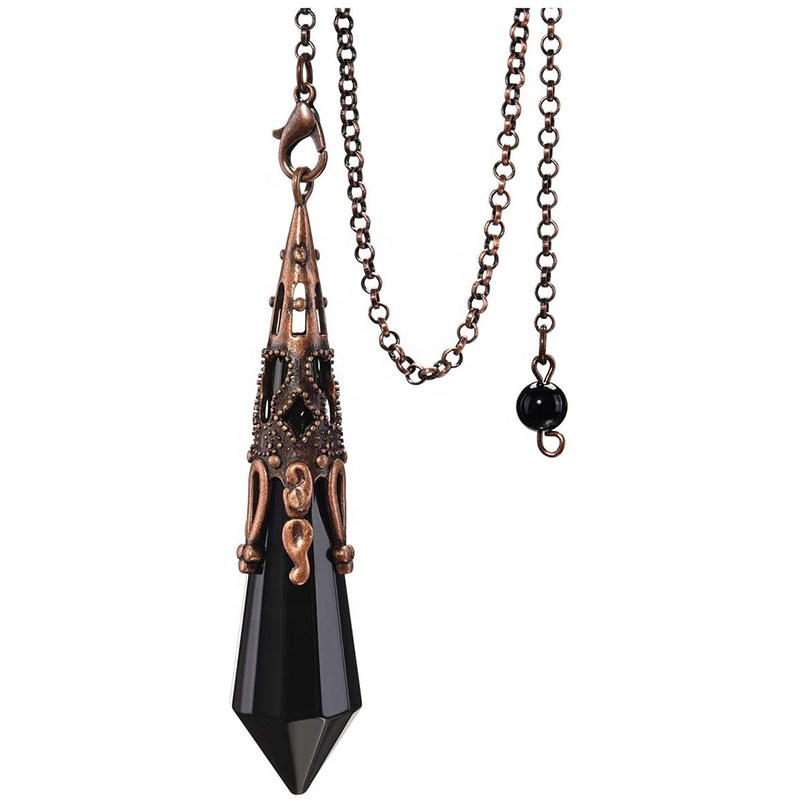 Reiki Healing Crystal Black Obsidian Pendulum Necklaces for Wicca Pointed Pendant Pendulum