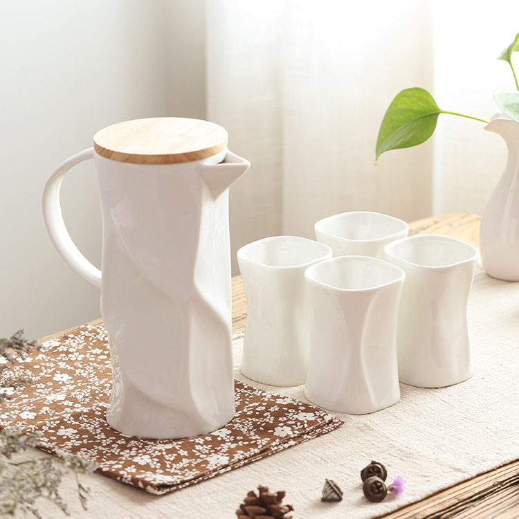 Wholesale Custom Coffee Milk Water Drinking Cups Set White Ceramic Pitcher